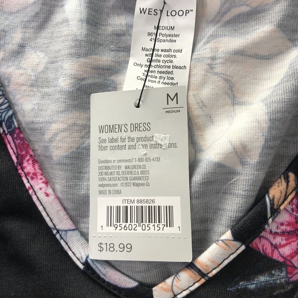 New WestLoop Floral  A-Line Drawstring Waist Short Knit Tank Dress Sz L -Bla… - Picture 12 of 12